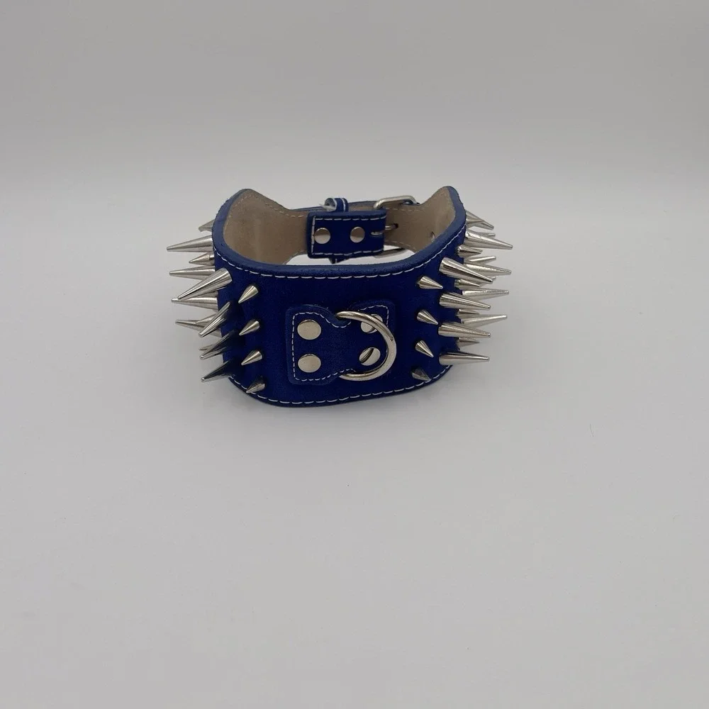Browning Blue Leather Studded Dog Collar Buckmark Western Adjustable